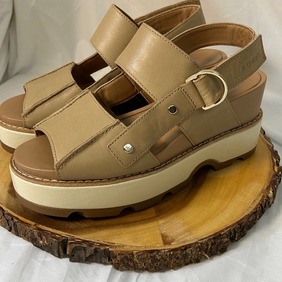 Sorel Joanie IV Platform Wedge Sandal Beige 3 inch heel Size 8 - Picture 5 of 11